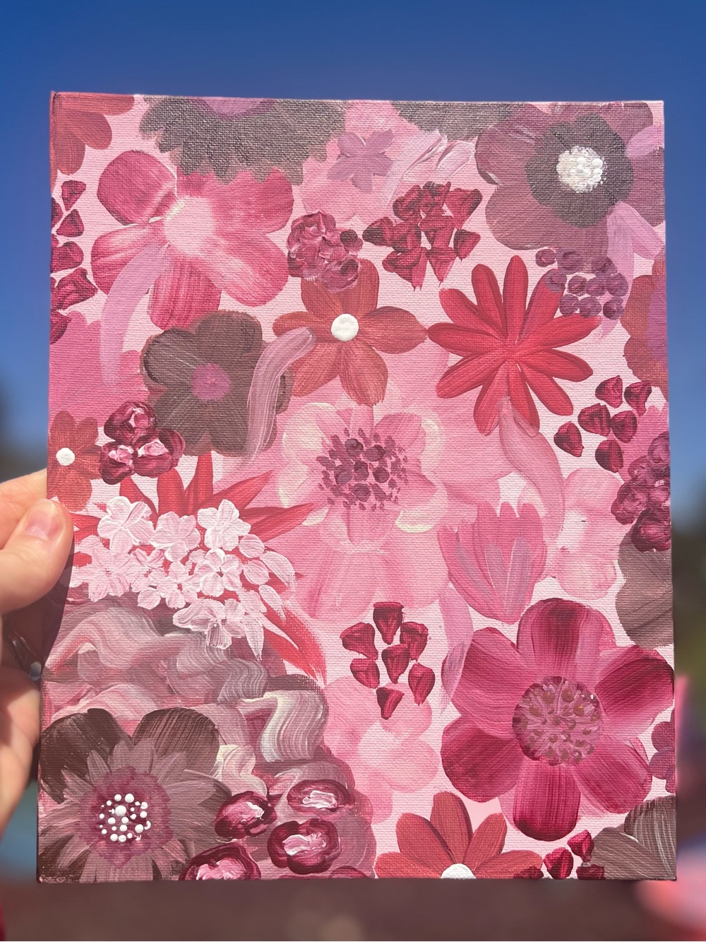 Hand-Painted Pink Floral Canvas Art Panel